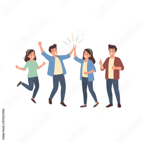 Flat Illustration Happy Diverse People Celebrating Success Teamwork Concept