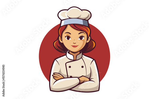 Professional Female Chef: A portrait of a skilled female chef exudes confidence, her uniform pristine, arms elegantly crossed, embodying expertise and culinary passion.