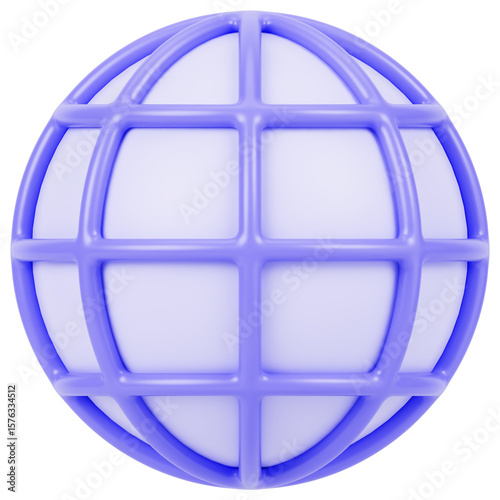 Purple globe Browser 3d render icon in cartoon plastic style minimal isolated on transparent white background