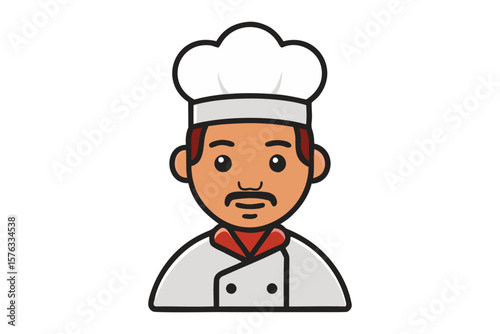 Chef Icon: A friendly cartoon chef with a toque and neat mustache.  Perfect for restaurant menus, cooking blogs, or food-related designs.