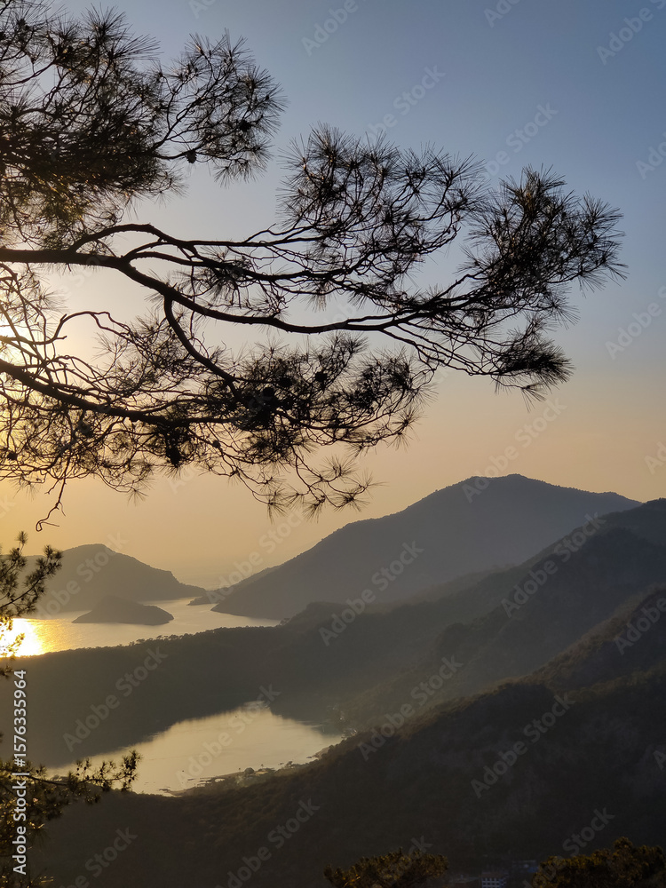 Naklejka premium beautiful landscape from babadag mountain to Oludeniz beach in Turkey