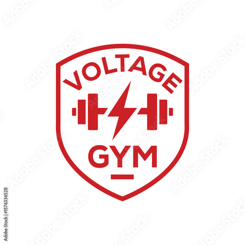 Voltage Gym Logo – Red Shield Fitness Emblem with Lightning and Barbell Icon