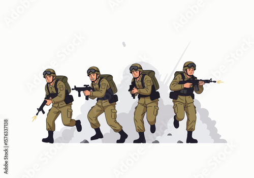 Retro Pixelart Style Detailed Soldier Running Attack Game Asset Illustration