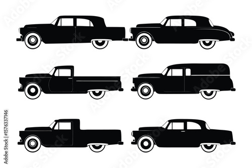 Classic Vehicle Collection: A selection of sleek, vintage automobiles, rendered in monochrome, showcasing timeless design and enduring appeal.