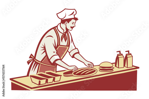 The Chef's Culinary Creation: A skilled chef meticulously prepares delicious meals at a restaurant, capturing the essence of culinary passion and dedication.