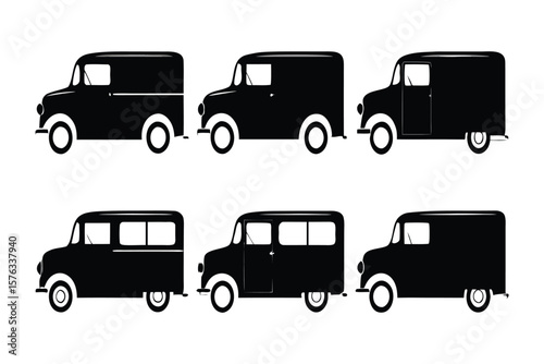 Classic Silhouette Vans: A collection of vintage van silhouettes, rendered in bold black against a clean background, evoking a sense of timeless transportation design.