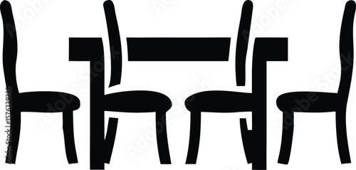 Black Silhouette Dining Table Four Chairs Simple Minimalist Design Icon vector