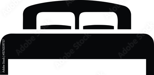 Black Silhouette Double Bed Icon Simple Bedroom Furniture Graphic bedframe