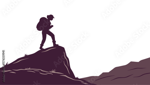 Atmospheric Background for Travel, Adventure, and Exploration Themes. Solo Hiker Silhouette, A Backpacking Journey Through a Remote Mountain Range