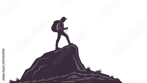 Solo Hiker Silhouette Vast Mountain Landscape at Sunset