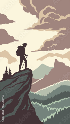 A Sense of Scale: A Single Person in an Immense Wilderness Hiker Silhouette