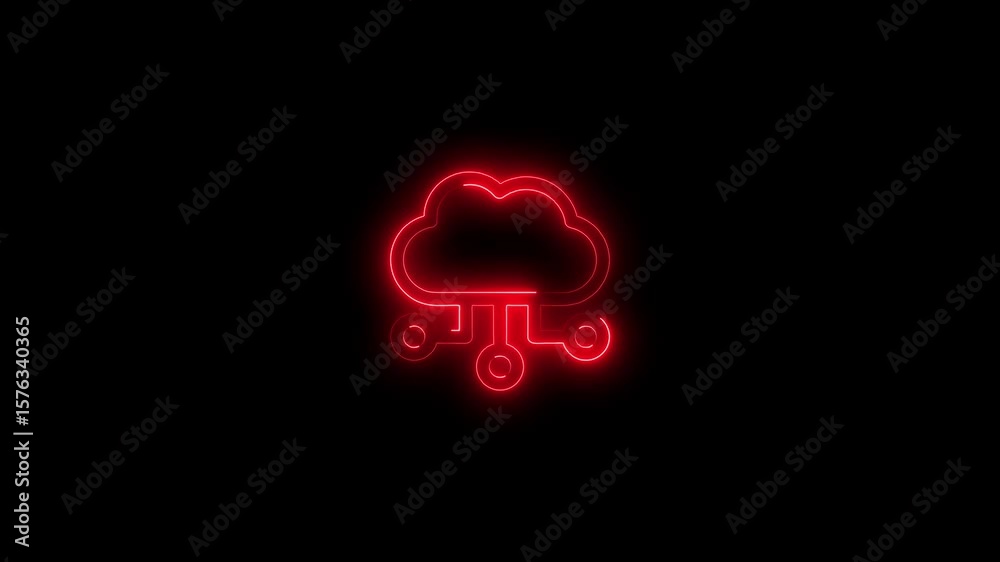 Fast and smooth loading icon animation .Motion graphic of red cloud storage icon with head up display ( HUD UI ) technology interface and futuristic elements on earth map