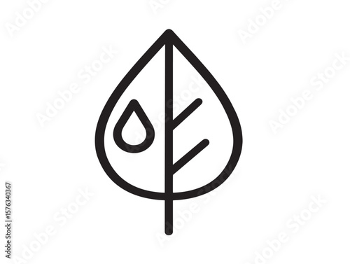 Refreshing Leaf with Water Drop Line Illustration