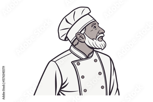 Distinguished Chef: A seasoned culinary expert, impeccably dressed in a pristine chef's uniform and toque, embodies years of expertise and a passion for gastronomic excellence.