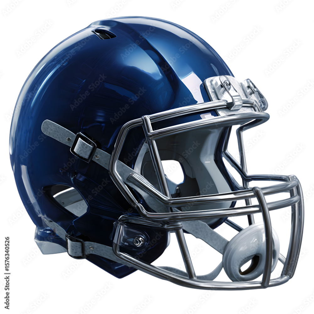 Fototapeta premium Football Helmet: A close-up shot of a pristine football helmet. The helmet’s sleek design, showcasing its smooth, reflective surface and intricate details.