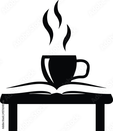 Black Silhouette Mug Steam Book Tabletop Simple Graphic Design coffee