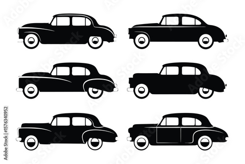 Classic Car Silhouette Set: A collection of classic car silhouettes on a vibrant display, capturing their timeless beauty and vintage charm.