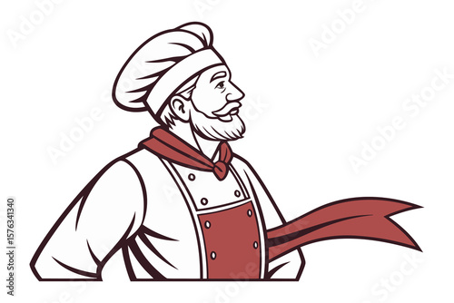 Chef with Artistic Flair: A skilled chef, complete with toque and culinary uniform, stands ready, his gaze fixed with a refined poise.