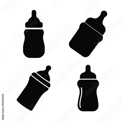 Baby bottle Silhouette Icon Set Black Vector Graphic Isolated on White Background