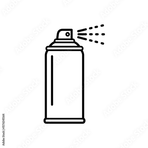 Spray can with nozzle releasing mist in a minimalist design  