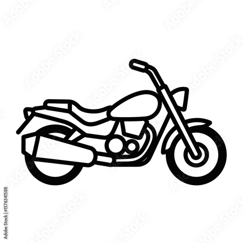 Motorcycle vector icon in black outline style on white background  