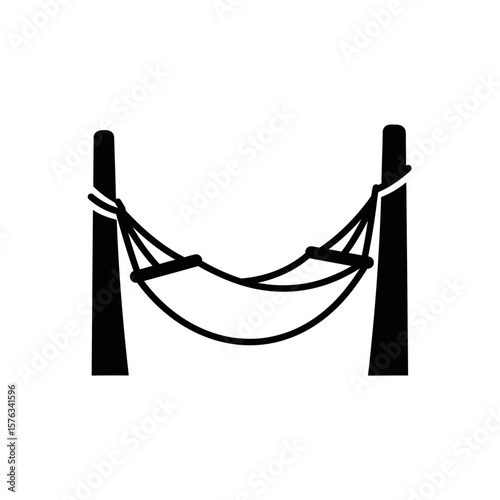 Hammock hanging between two poles as a concept of vector icon  