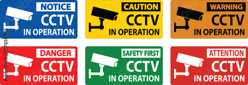 Colorful CCTV Security Signs for Safety and Surveillance Awareness