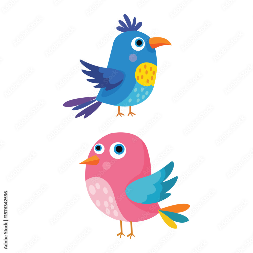 Fototapeta premium Colorful Cute Bird Cartoon Vector Illustration on White Background for Kids and Nature Themes