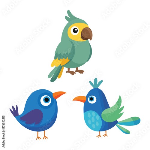 Colorful Cute Bird Cartoon Vector Illustration on White Background for Kids and Nature Themes