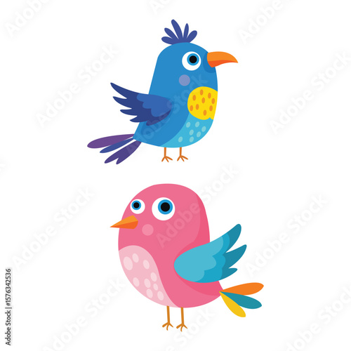 Colorful Cute Bird Cartoon Vector Illustration on White Background for Kids and Nature Themes
