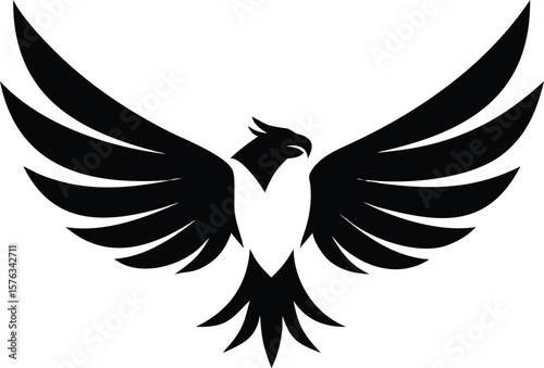 Black stylized eagle wings spread wide bird of prey powerful majestic soaring flight symbol graphic design logo template