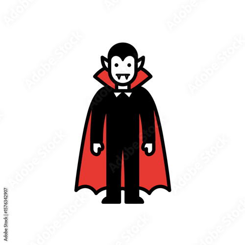 Red Vampire Standing Icon Cape Fangs Simple Design