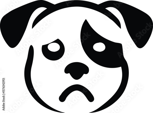 Sad Black and White Dog Face Icon Simple Line Art Pet Animal Illustration vector