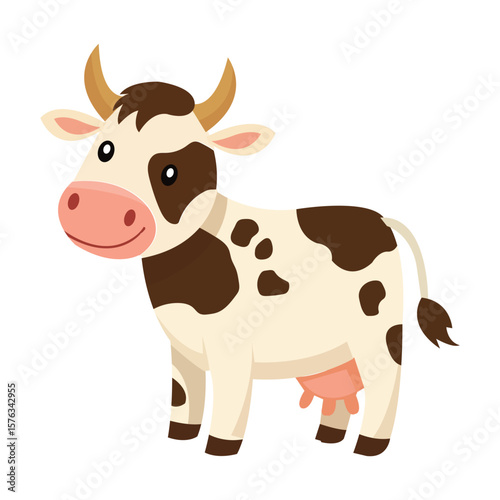Cute Cartoon Cow Vector Illustration on White Background for Kids and Farms