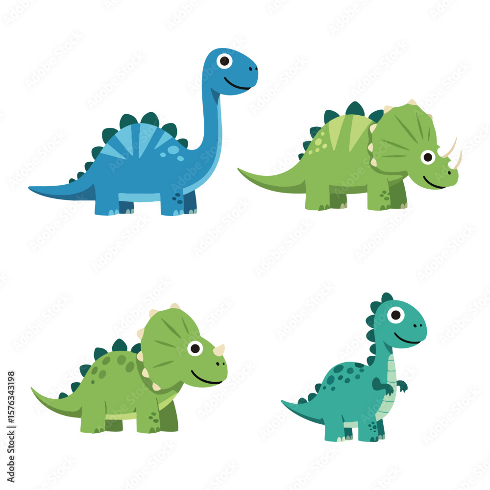 Fototapeta premium Cute Cartoon Dinosaur Illustration on White Background for Kids and Education