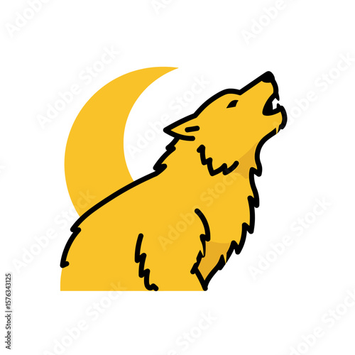 Yellow Werewolf Howling Icon Bold Black Outline Simple Design