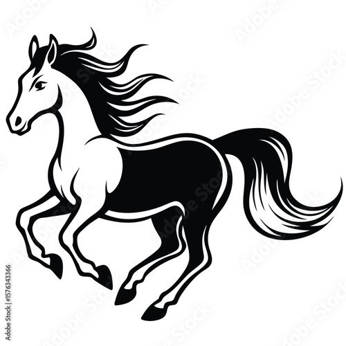 Majestic black horse galloping with flowing mane and tail silhouette