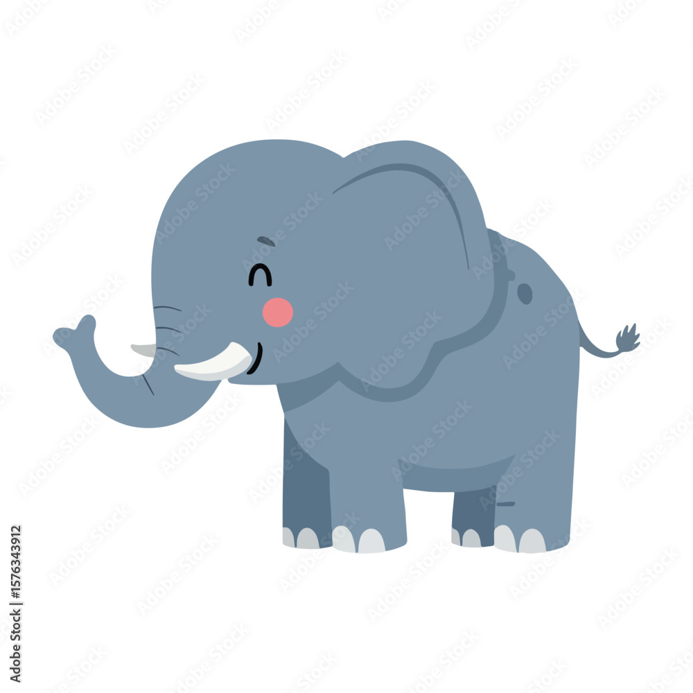 Obraz premium Cute Cartoon Elephant Illustration on White Background for Kids and Education