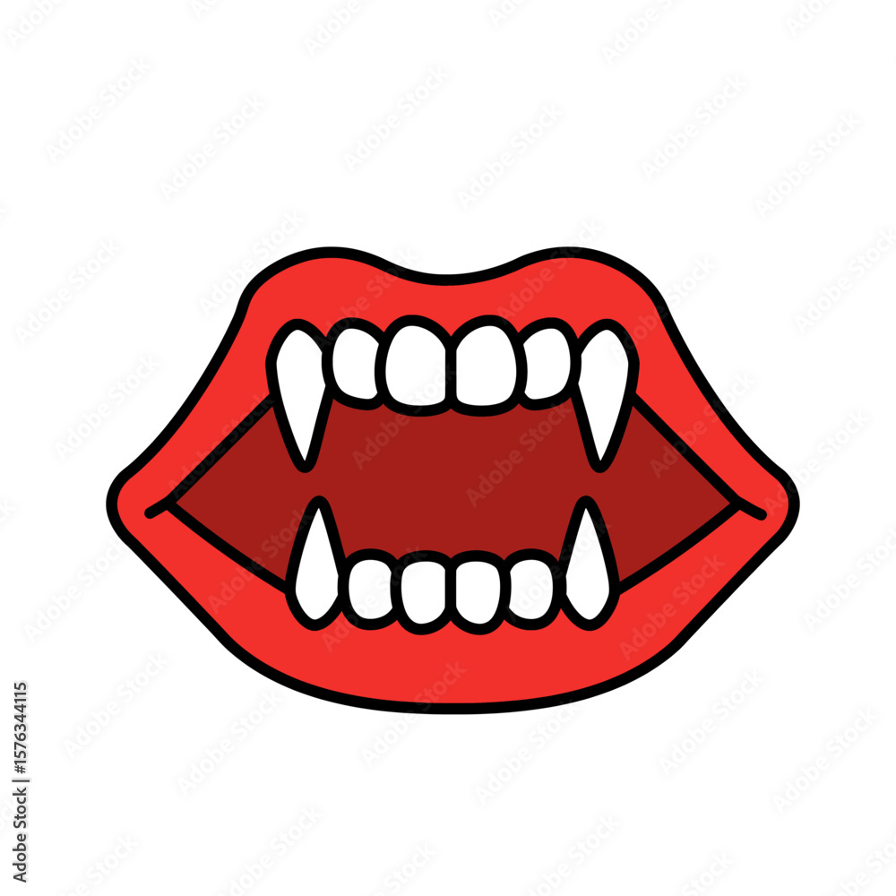 Fototapeta premium Vampire Fangs Symbol Red Flat Icon Clear Halloween Design
