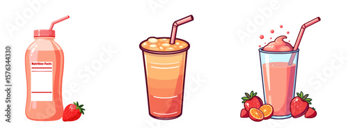 Set of Drinks in pastel colors with smooth outlines: smoothies and juice  