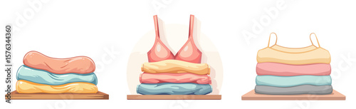 Folded singlet on shelf with colorful layers and soft textures  