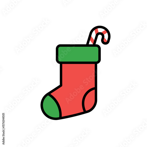 Christmas Stocking Candy Cane Symbol Green Red Flat Icon Clear Festive Design