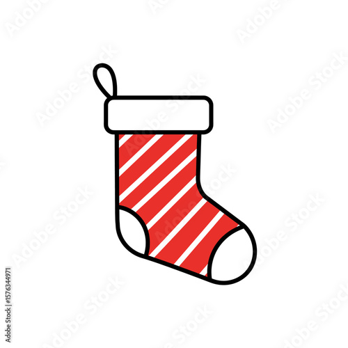 Striped Stocking Symbol Red White Flat Icon Clear Christmas Design