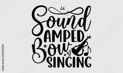 Sound Amped Bow Singing- Electric Violin T-shirt Design, unique line art illustration for apparel. Clean white background makes it ideal for trendy streetwear aesthetics.