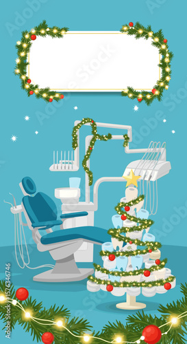 Dental Christmas invitation for dentists, with copy space