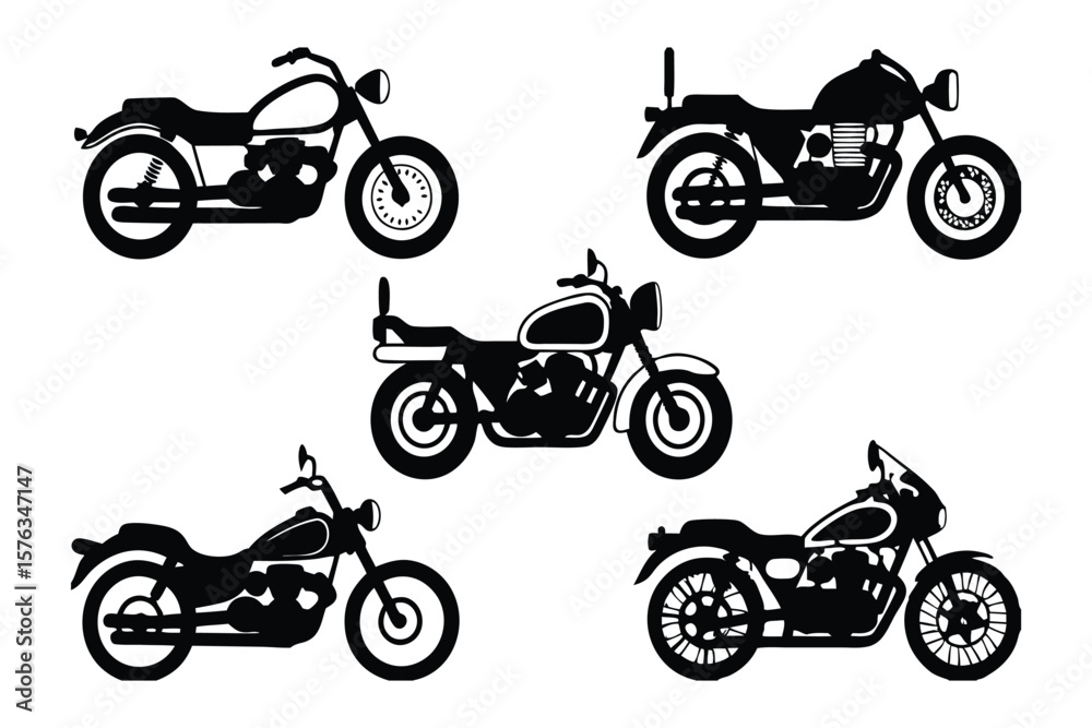 Obraz premium Motorcycle Silhouettes: An artistic display of motorcycle silhouettes, offering a diverse range of classic and contemporary designs. Capturing the essence of freedom and adventure