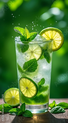 Refreshing Mojito Cocktail with Lime and Mint A Vibrant Drink Image Capturing Summer Flavors and Refreshing Ingredients