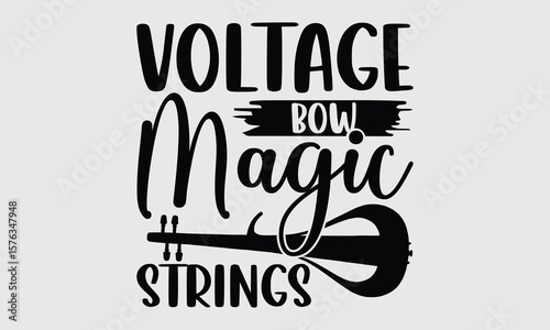 Voltage Bow, Magic Strings- Electric Violin T-shirt Design, minimalist vector design with musical flair. Perfect for t-shirt artwork and modern fashion branding.