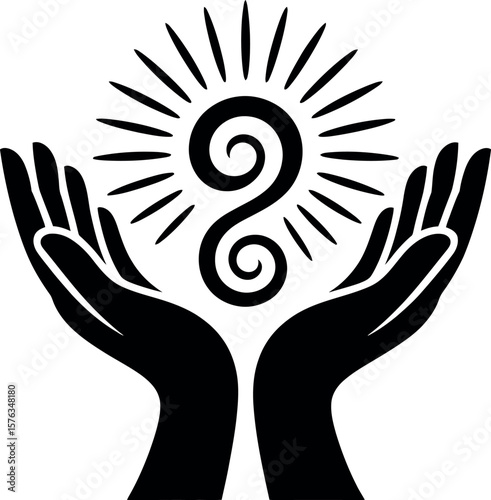 Reiki Healing Hands silhouette on white background
