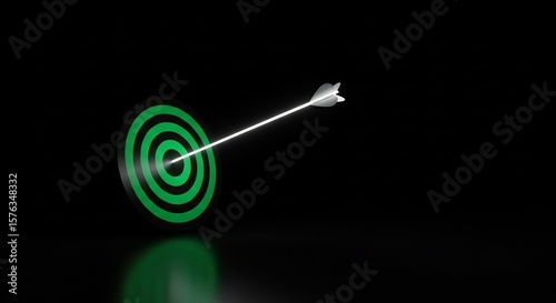 Bullseye Hit: Arrow Piercing Target with Precision on Black Background
